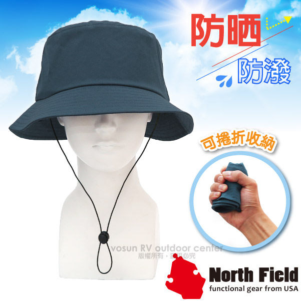 【North Field】經典款 防水防曬中盤帽(帽圍可調) 休閒帽.圓盤帽.遮陽帽/DRIM-TEX 防水膜 /VO-1618R 深藍黑✿30E010